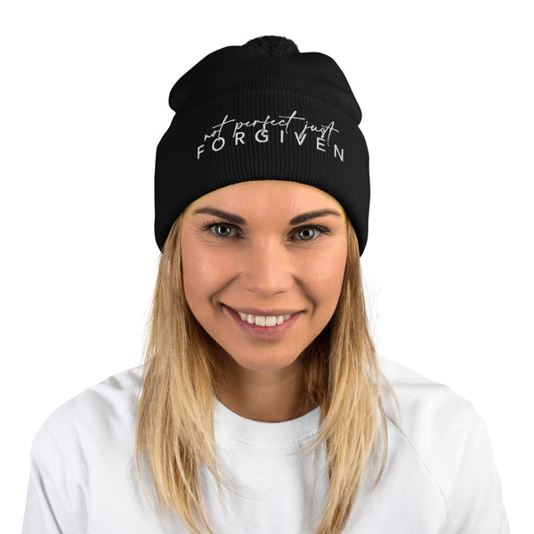 Not Perfect Just Forgiven Pom-Pom Beanie