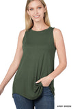 LUXE RAYON SLEEVELESS ROUND NECK HI-LOW HEM TOP